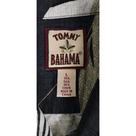 TOMMY BAHAMA Vtg Gray Floral Hawaiian Camp Shirt 70% Silk 30% Linen - Men's M - Picture 3 of 9